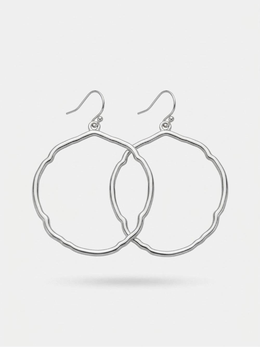 Silver Tone Wavy Hoop Drop Earrings - Women Jewelry